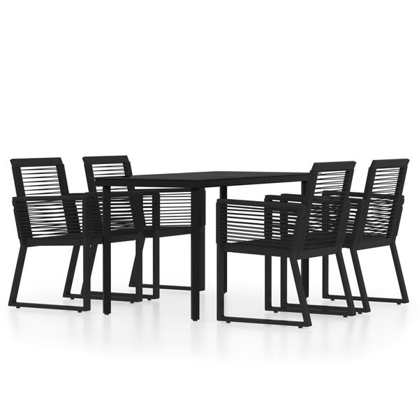 vidaXL Dining Set Black Powder-coated steel, glass, PVC rattan Medium