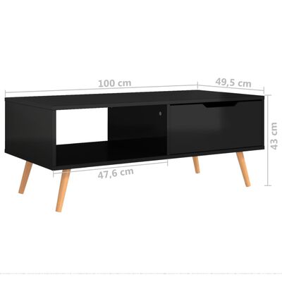vidaXL Coffee Table High Gloss Black 39.4"x19.5"x16.9" Engineered Wood