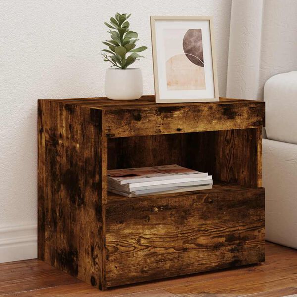 vidaXL Bedside Cabinet Smoked oak Engineered wood 19.7 x 15.7 x 17.7 in