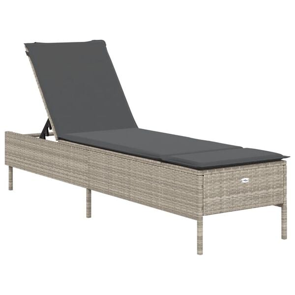 vidaXL Sun Lounger Light Grey Poly Rattan, Powder-Coated Steel