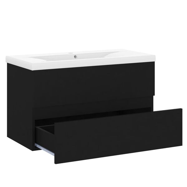 vidaXL Sink Cabinet With Basin Black and White Engineered Wood, Ceramic