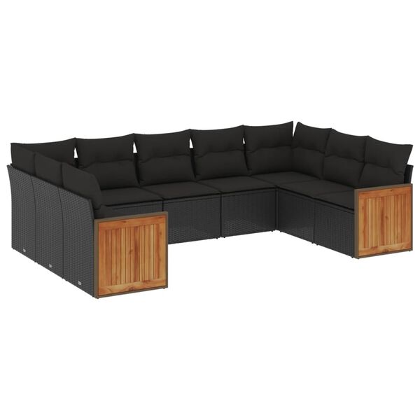 vidaXL Garden Sofa Set Black PE rattan 9-Piece Set Modular