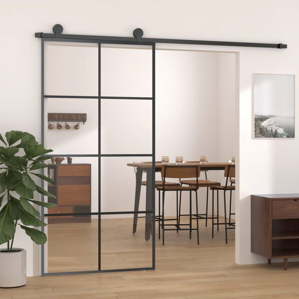 vidaXL Sliding Door Black 40.4"x80.7" ESG Glass and Aluminum