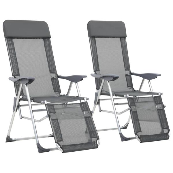 vidaXL Folding Camping Chairs 2 pcs with Footrest Gray Aluminum