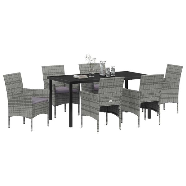 vidaXL Garden Dining Set with Cushion 7 pcs Grey Poly Rattan