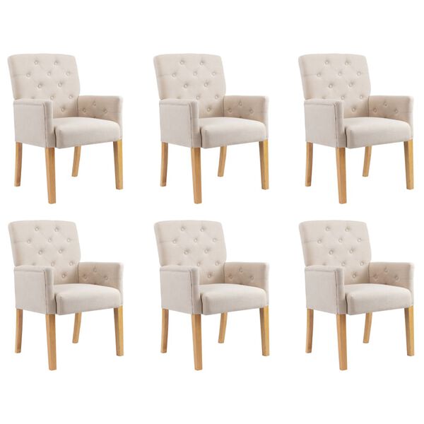 vidaXL Dining Chair Set of 6 Beige Polyester fabric, Rubberwood Medium