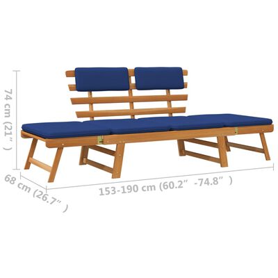 vidaXL Patio Bench with Cushions 2-in-1 74.8" Solid Acacia Wood