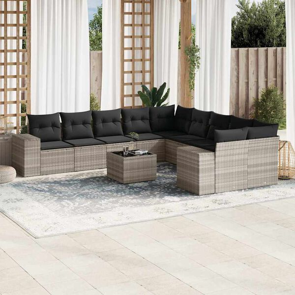 vidaXL Garden Sofa Set Light Grey for frame, Dark Grey for cushions