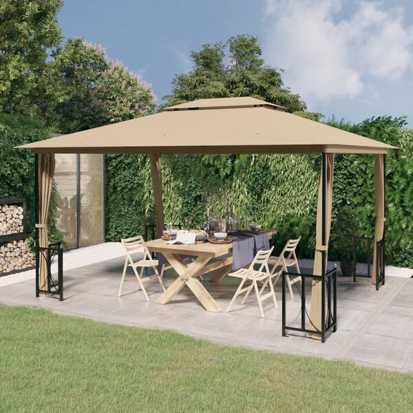 vidaXL Gazebo with Sidewalls&Double Roofs 9.8x13.1' Taupe