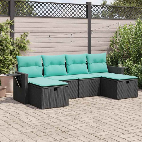 vidaXL Garden Sofa Set Black, Blue PE Rattan, Powder-Coated Steel, Polyester