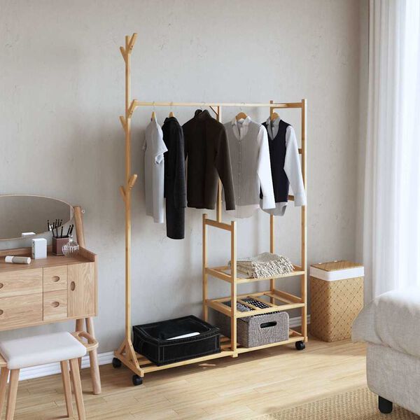 vidaXL Clothes Rack Natural Bamboo Bamboo 39.4 x 15.0 x 69.1 in Rollable
