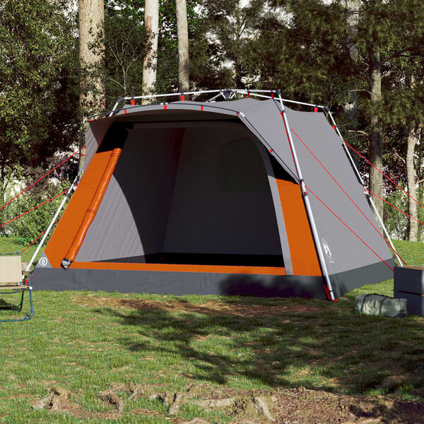 vidaXL Camping Tent Cabin 4-Person Gray and Orange Quick Release