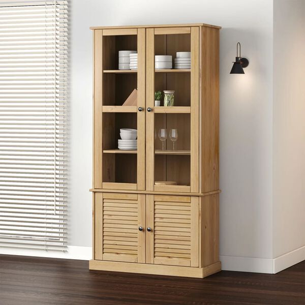 vidaXL Glass Display Cabinet Honey wood tone