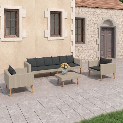 vidaXL 4 Piece Patio Lounge Set with Cushions Poly Rattan Beige