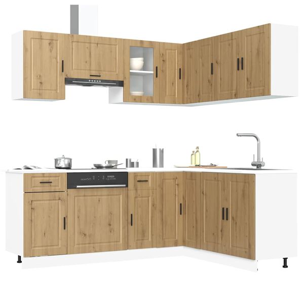 vidaXL Kitchen Cabinet Set Artisan Oak Engineered Wood and Glass Large