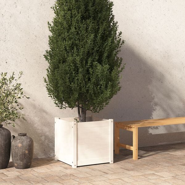 vidaXL Garden Planter White Solid Pinewood 19.7 in x 19.7 in x 19.7 in