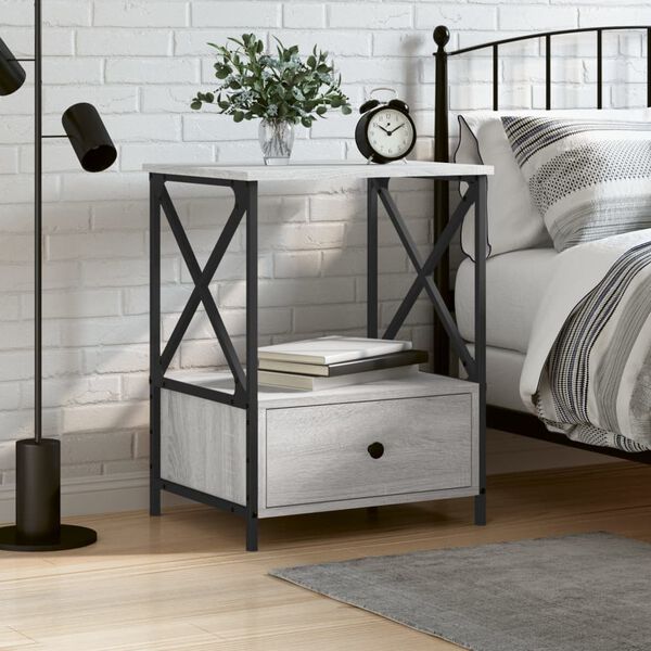 vidaXL Bedside Table Grey Sonoma Engineered wood, Iron