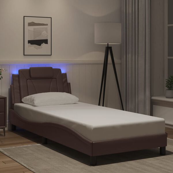 vidaXL Bed Frame "Viana" with LED without Mattress Brown 31.5"x78.7"