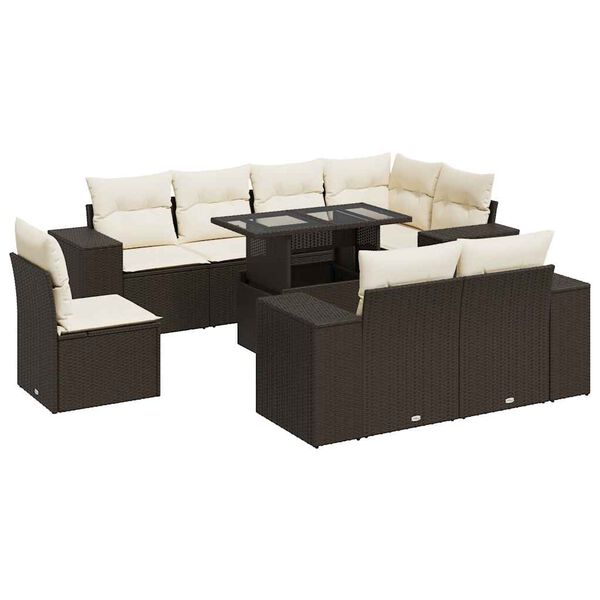 vidaXL Garden Sofa Set Brown PE Rattan Large Adjustable Armrests