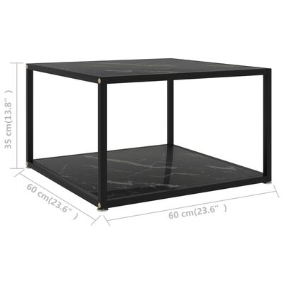 vidaXL Coffee Table Black 23.6"x23.6"x13.8" Tempered Glass