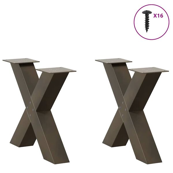 vidaXL Coffee Table Legs X-Shaped 2 pcs Natural Steel 19.7x(16.5-16.9)" Steel