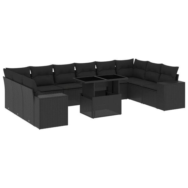 vidaXL Garden Sofa Set Black PE rattan, powder-coated steel, polyester