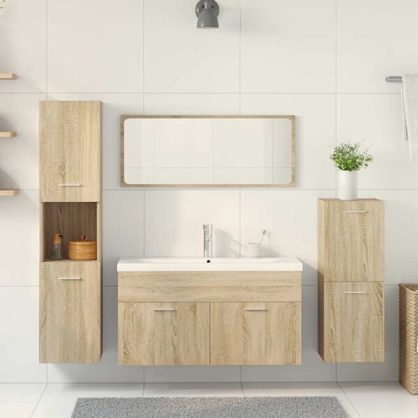 vidaXL Bathroom Furniture Set Sonoma oak and white Engineered wood, ceramic