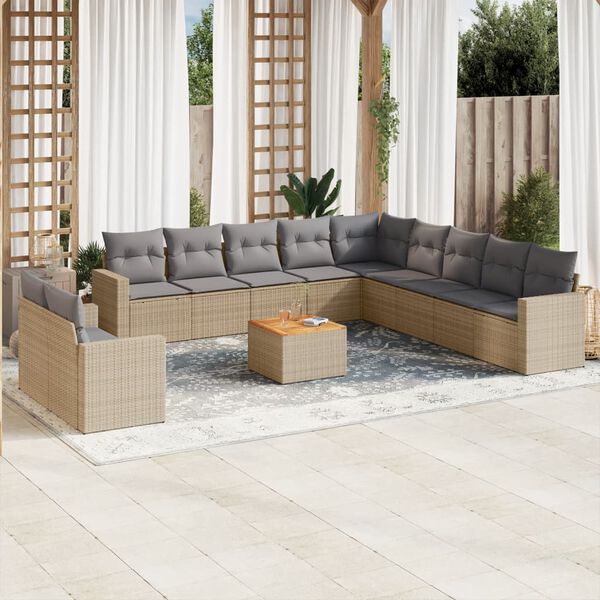 vidaXL Garden Sofa Set Beige PE rattan Large Adjustable Feet