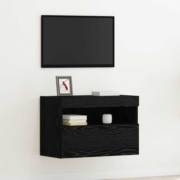 vidaXL TV Wall Cabinet Wall-mounted Black oak 23.62 x 11.81 x 15.75 in