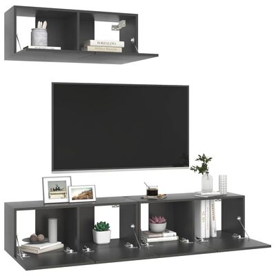 vidaXL TV Cabinets 3 pcs Gray Chipboard