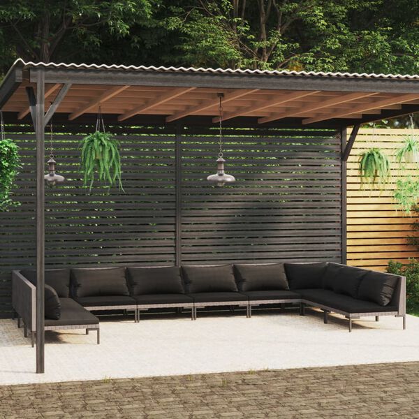 vidaXL Garden Lounge Set Dark Grey Powder-coated steel 10-piece set