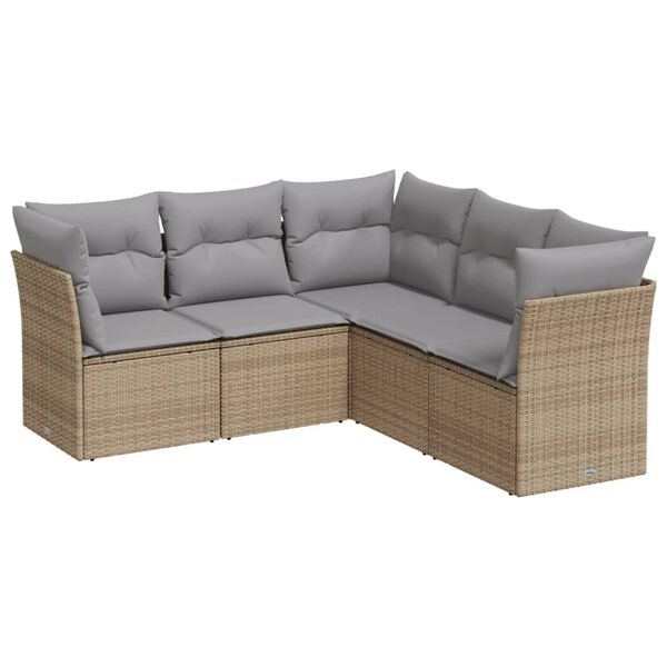 vidaXL Garden Sofa Set Beige Poly Rattan Large Adjustable Feet