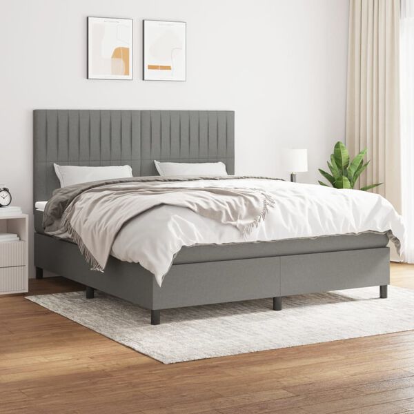 vidaXL Box Spring Bed Dark grey, White