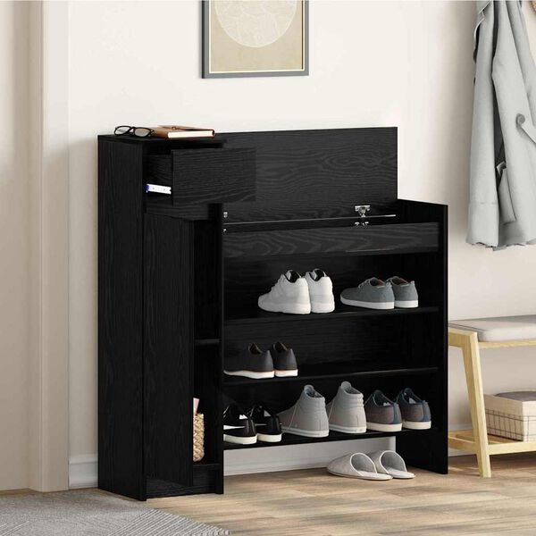 vidaXL Shoe Cabinet Black Oak 39.57 x 11.02 x 39.37 in Engineered Wood