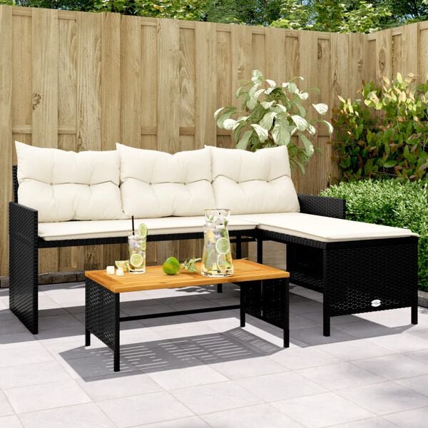 vidaXL Garden Sofa Black Poly Rattan Large Removable Covers