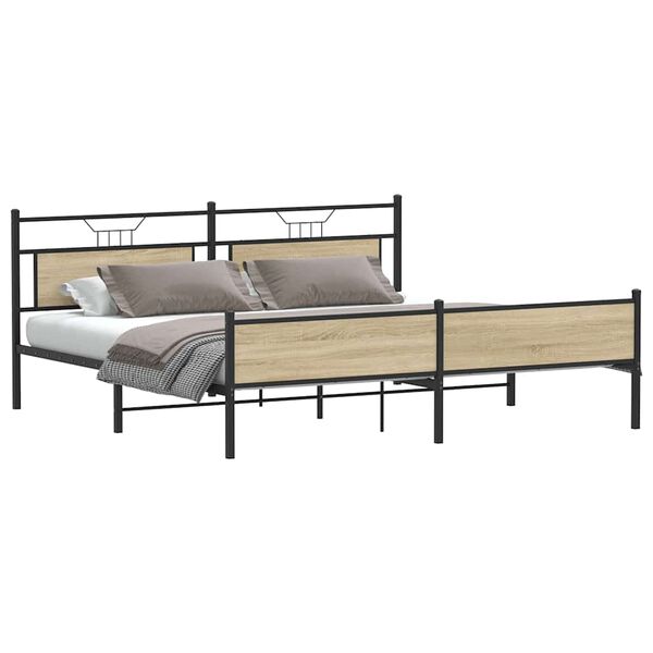 vidaXL Bed Frame Sonoma oak Steel, engineered wood Full Bed Frame