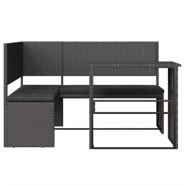 vidaXL Garden Sofa Black Poly Rattan, Powder-Coated Steel, Polyester