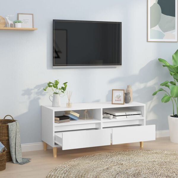 vidaXL TV Cabinet White Engineered wood, eucalyptus wood Medium