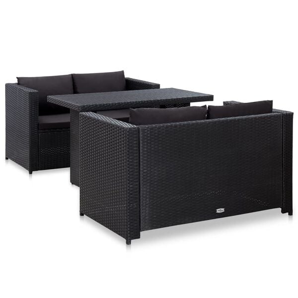vidaXL Patio Sofa Set Set of 3 Black PE Rattan 3-Piece Set