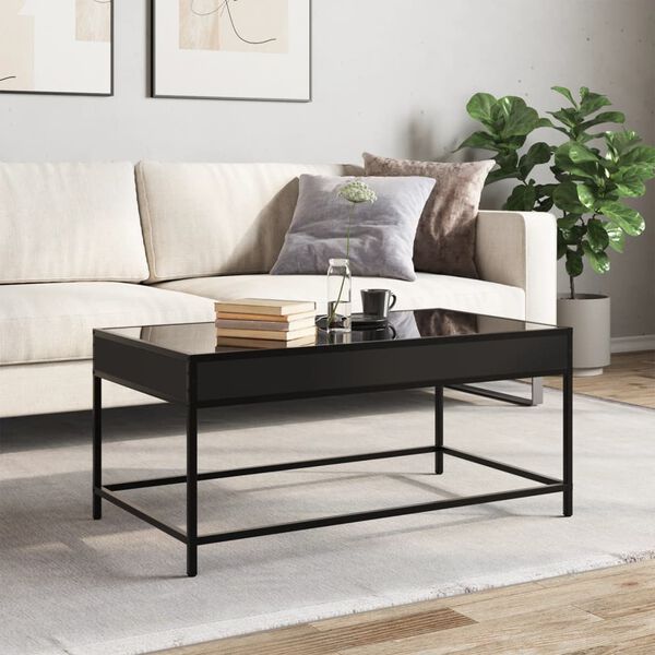 vidaXL Coffee Table Black Engineered wood, Glass, Metal 35.4 in x 19.7 in