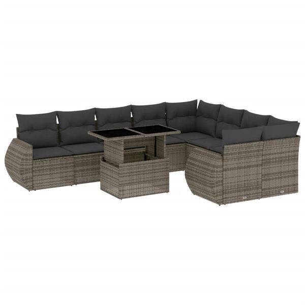 vidaXL Garden Sofa Set Grey PE rattan, powder-coated steel, tempered glass