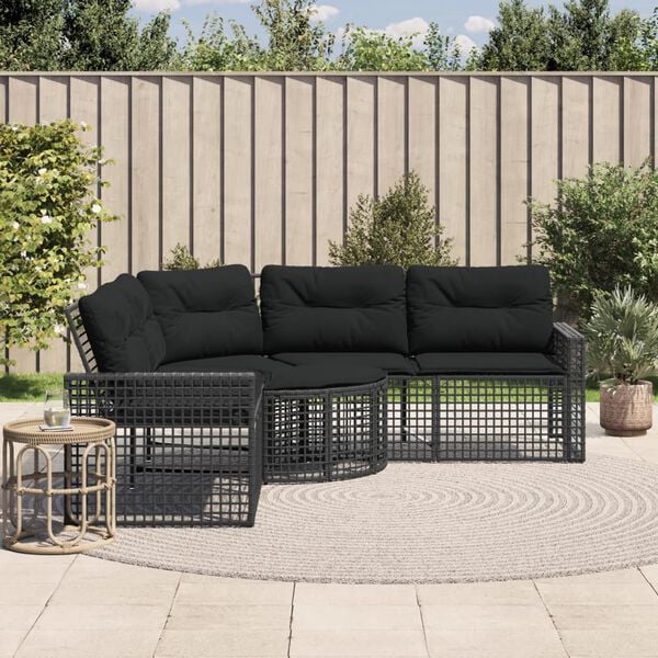 vidaXL Garden Sofa Black PE rattan, powder-coated steel, foam, polyester