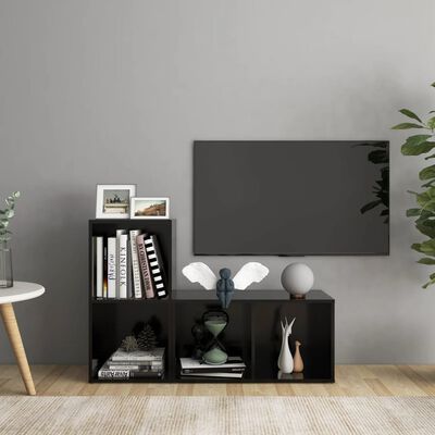 vidaXL TV Cabinets 2 pcs Black 28.3"x13.8"x14.4" Engineered Wood