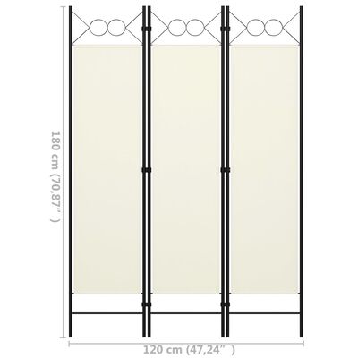 vidaXL 3-Panel Room Divider Cream White 47.2"x70.9"