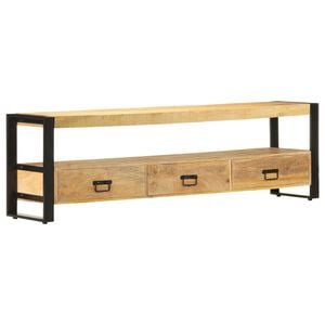 vidaXL TV Stand Natural Wood, Black Solid Mango Wood, Powder-Coated Steel