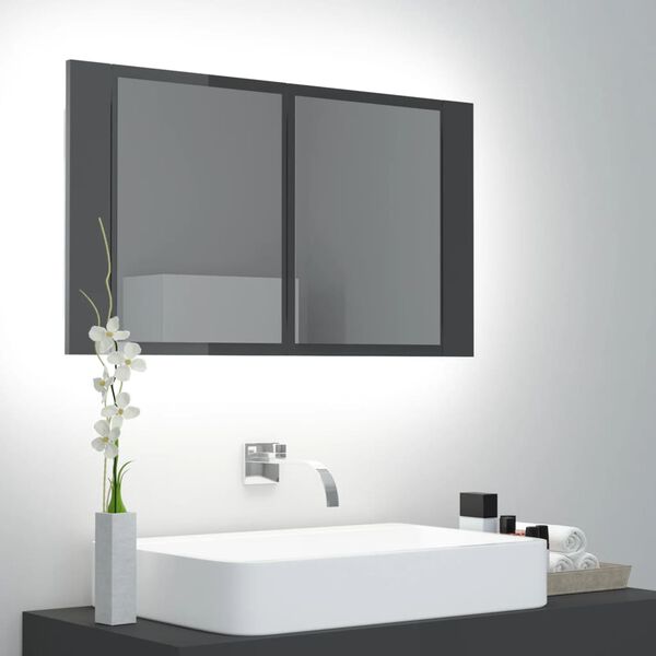 vidaXL LED Mirror Cabinet High gloss grey Engineered wood, Acrylic 31.5 in
