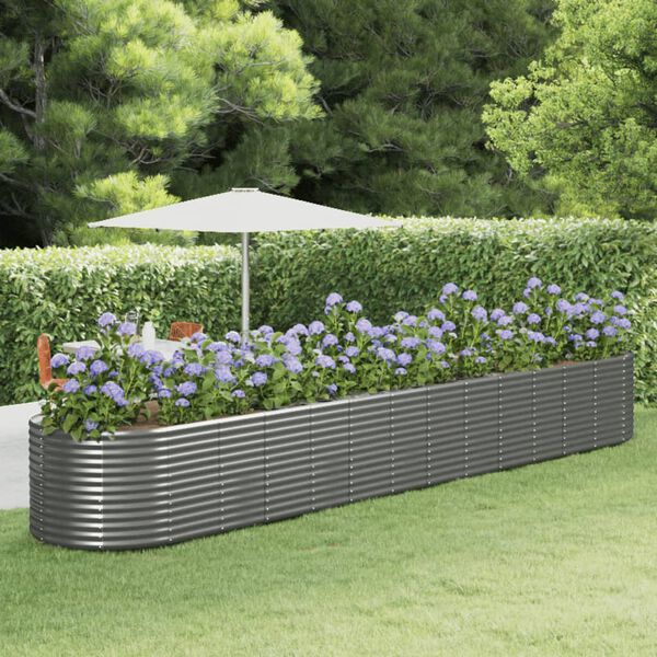 vidaXL Garden Raised Bed Grey Powder-coated steel Large Durable