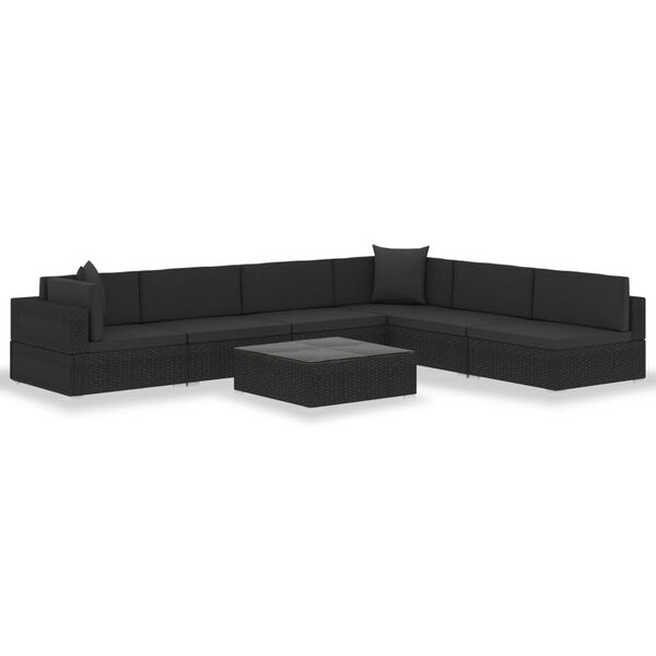 vidaXL Sofa Set Black rattan, black cushion, red pillows