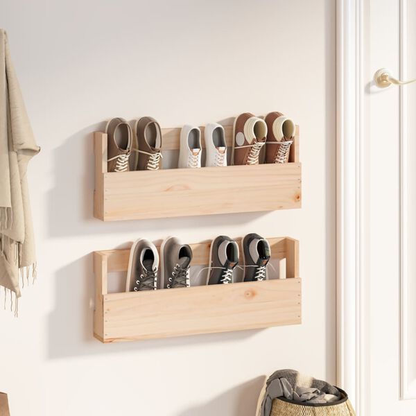vidaXL Wall-mounted Shoe Rack Set of 2 Natural Pine