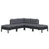 vidaXL Garden Lounge Set Black Solid pine wood, fabric (100% polyester)